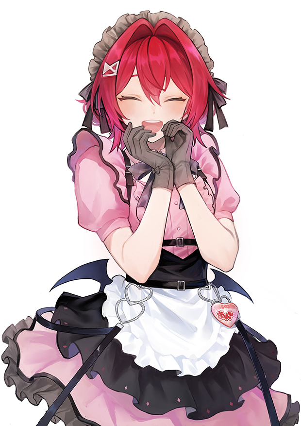 1girl, :d, ^_^, akiakiyo, ange_katrina, apron, black_skirt, blush