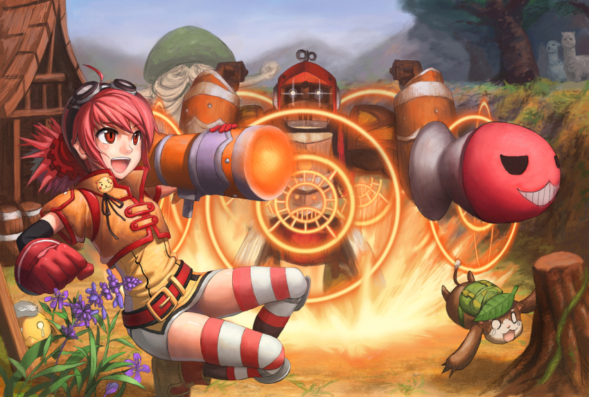 1girl, ahoge, alpaca, bad_id, bad_pixiv_id, blush, flat_chest, flower