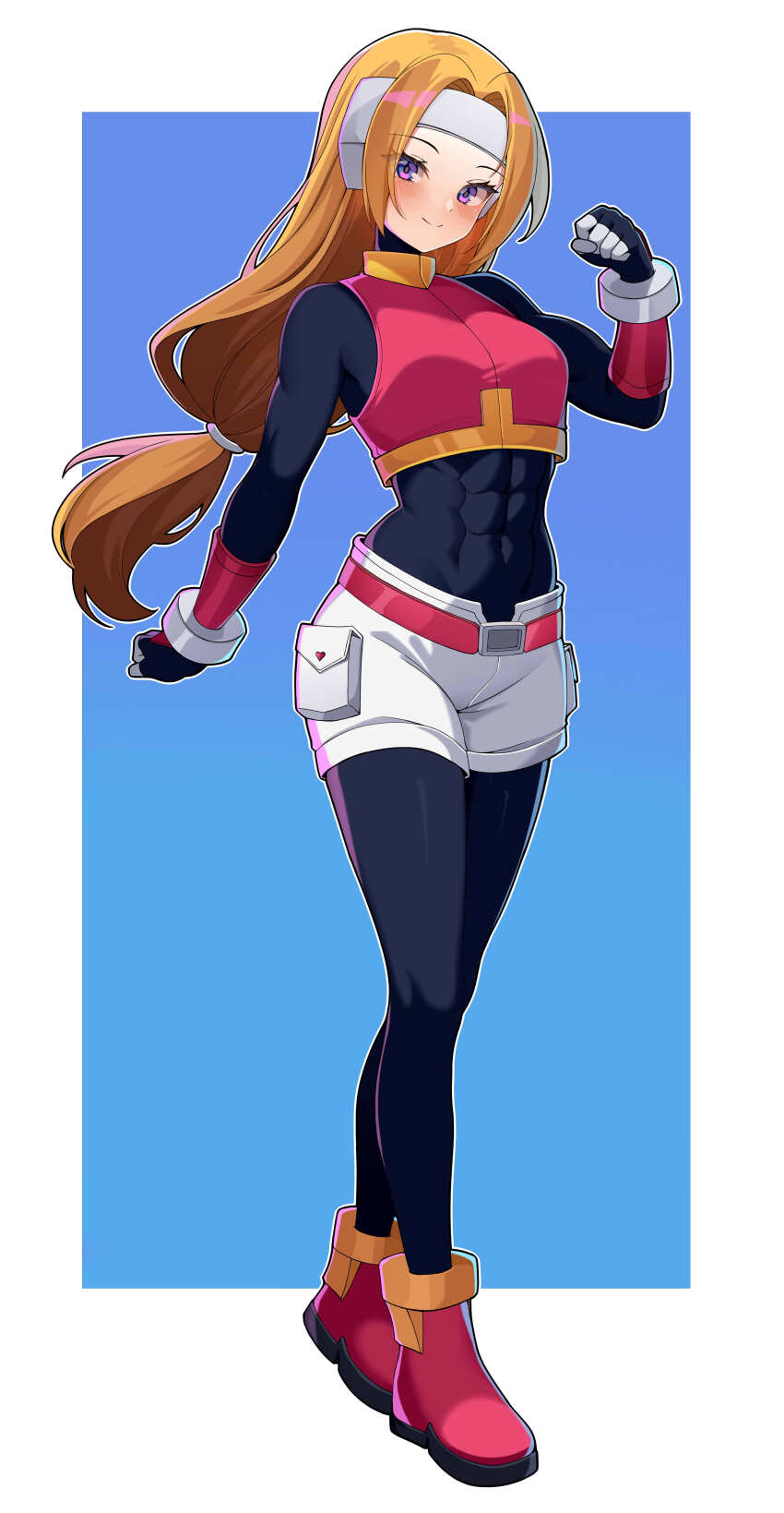 1girl, abs, absurdres, belt, blonde_hair, blue_eyes, bodystocking, boots