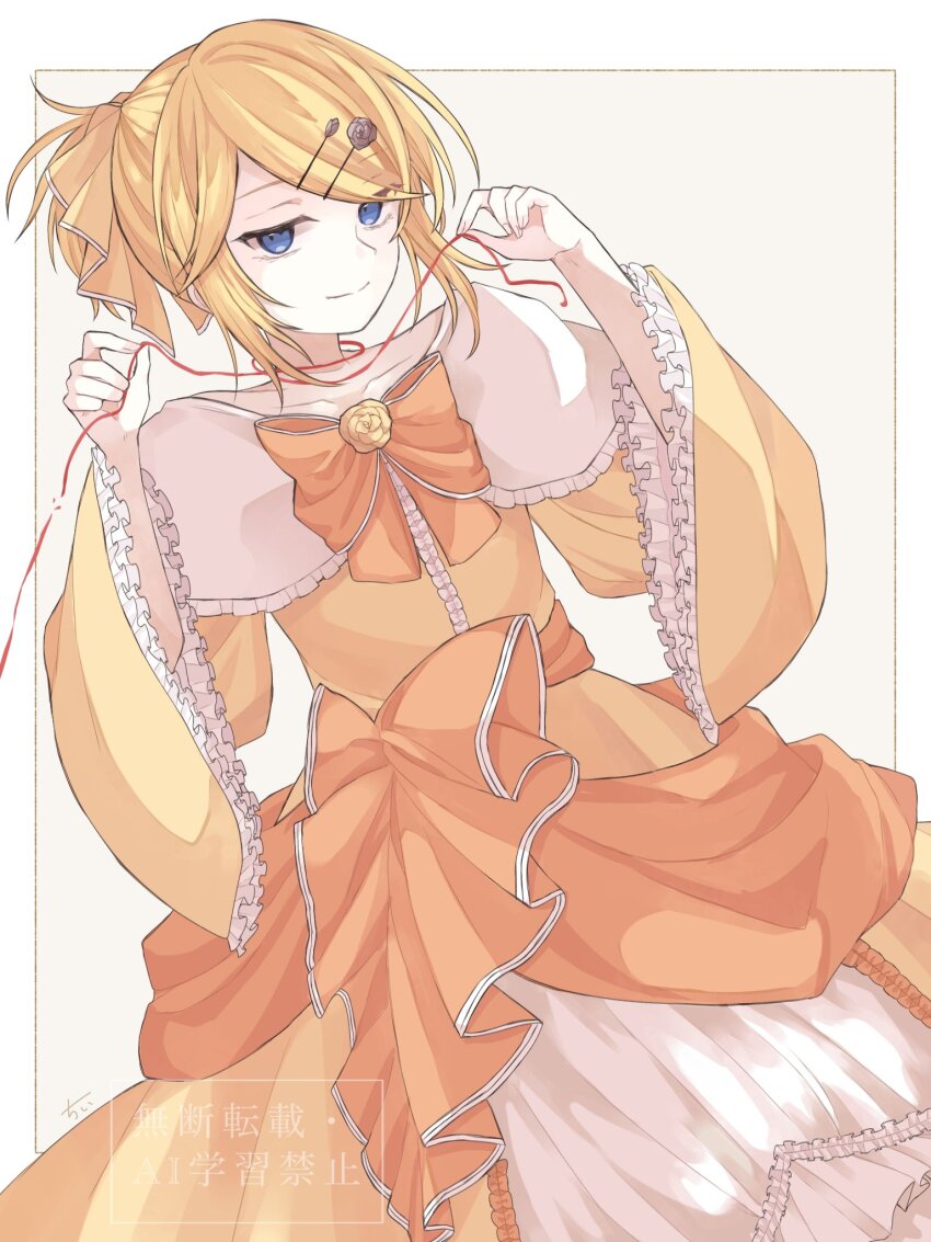 1girl, aku_no_musume_(vocaloid), blonde_hair, blue_eyes, bow, chii1113, collarbone, dress