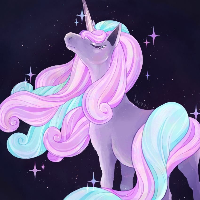 artist_name, closed_eyes, dark_background, devil_uo, galarian_form, galarian_rapidash, gen_1_pokemon, gen_8_pokemon