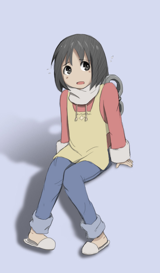 black_hair, casual, drawfag, nichijou, shinonome_nano, short_hair, sitting, slippers