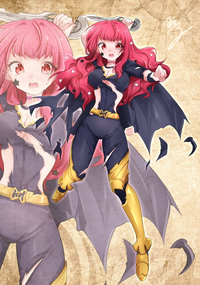 1girl, belt, black_bodysuit, black_cape, bodysuit, breasts, cape, choker