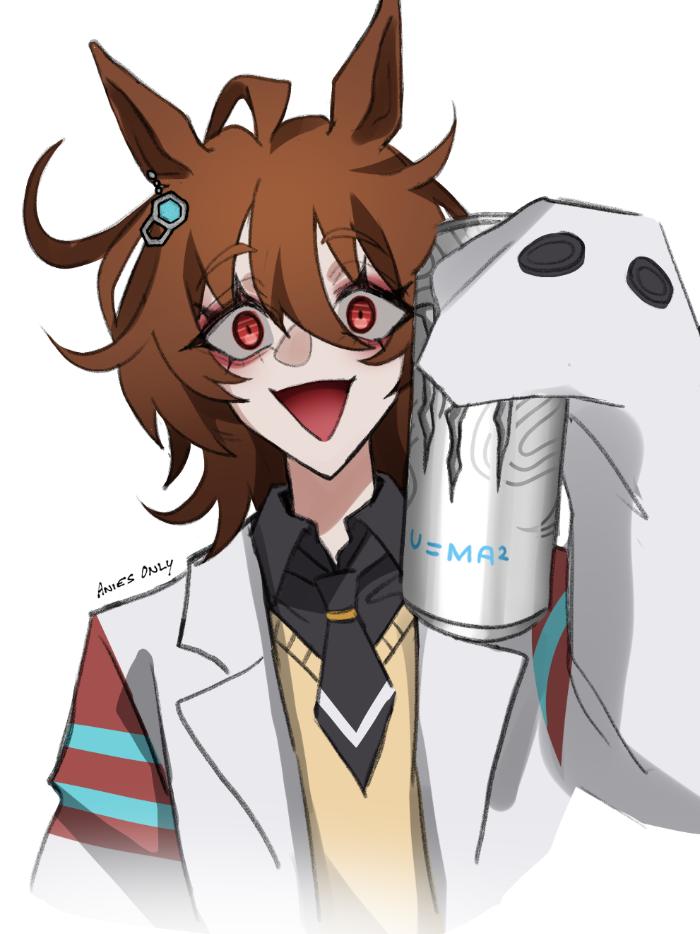 1girl, agnes_tachyon_(tach-nology)_(umamusume), agnes_tachyon_(umamusume), ahoge, anies_only, artist_name, bags_under_eyes, black_necktie