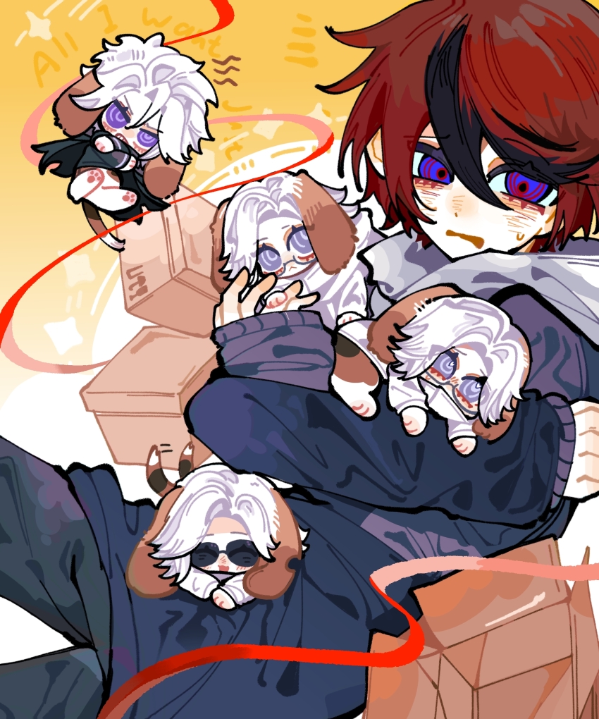 5boys, :<, ^_^, absurdres, animal_ears, animal_feet, aotsuki_eito, black_cape