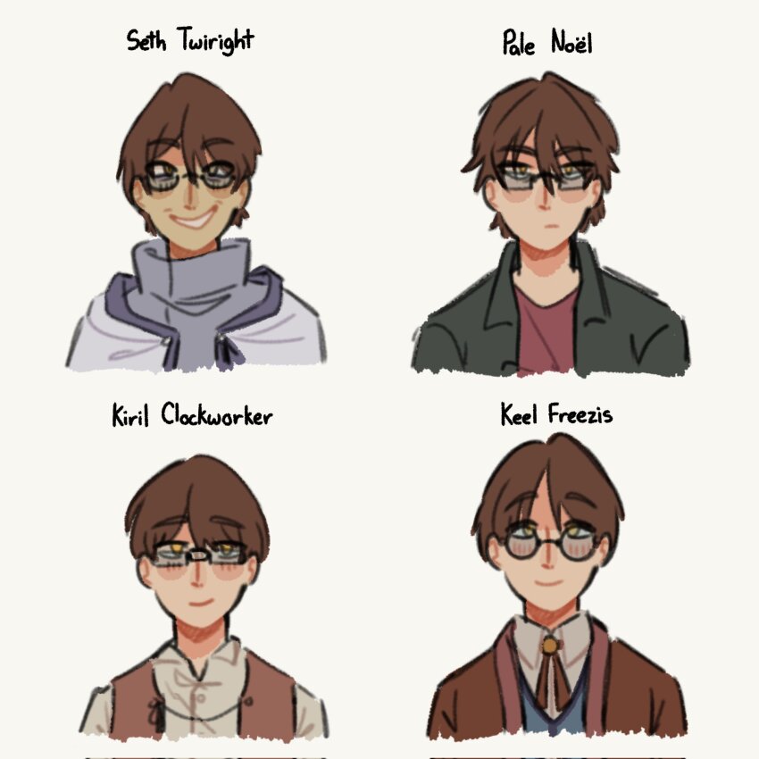 4boys, bolo_tie, brown_hair, evillious_nendaiki, glasses, highres, hiyama_kiyoteru, jacket