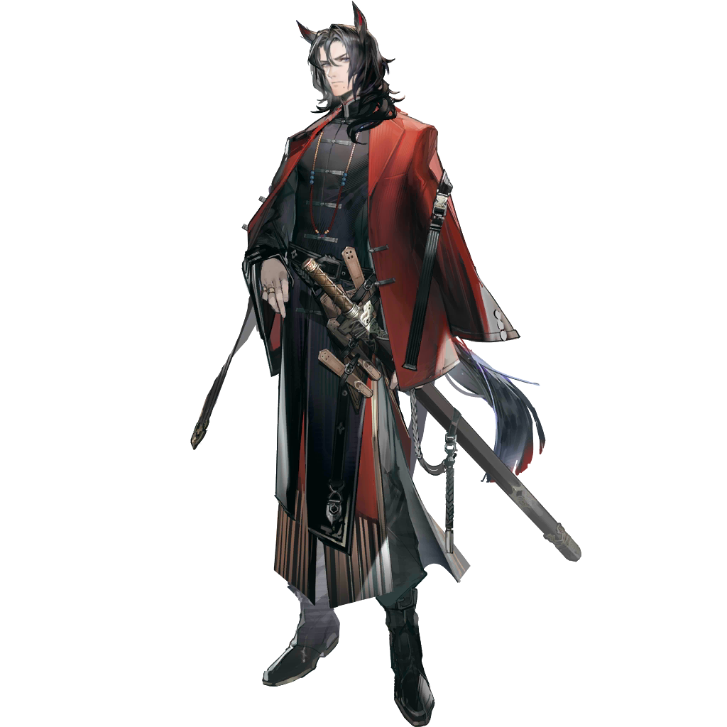 1boy, animal_ears, arknights, black_hair, chinese_clothes, full_body, horse_boy, horse_ears