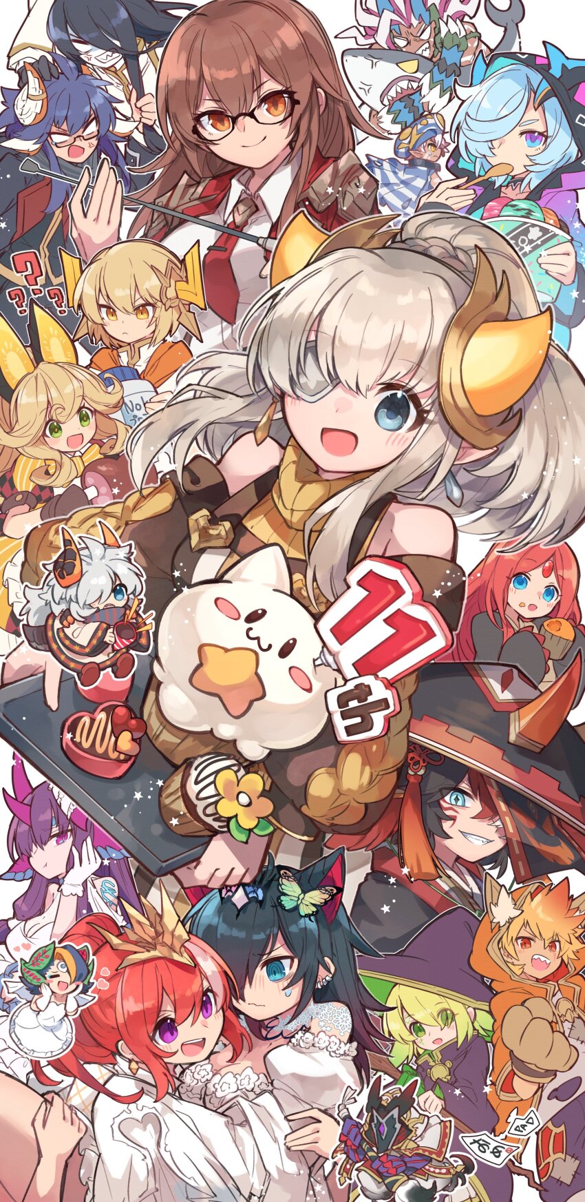 6+boys, 6+girls, absurdres, ahoge, alpha_(p&amp;d), animal_ears, black_hair, blonde_hair