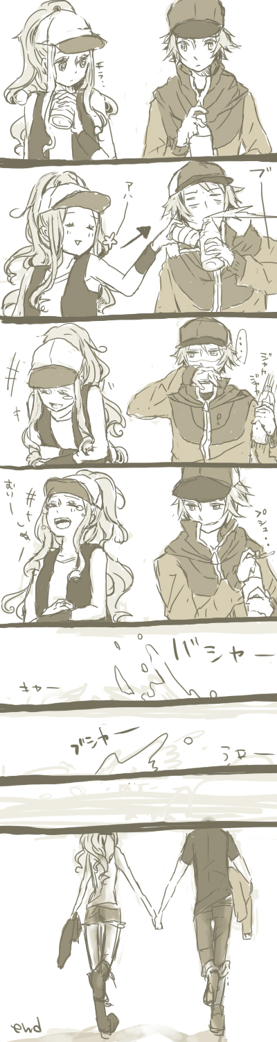 ..., 10s, bad_id, bad_pixiv_id, comic, couple, drinking, hat