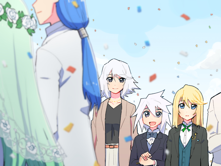 alternate_costume, azuma_yukihiko, black_shirt, black_suit, blonde_hair, blue_eyes, blue_hair, blue_necktie