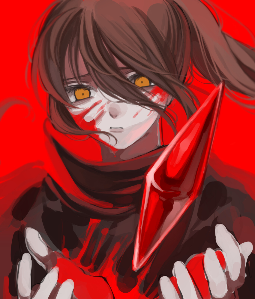 1boy, black_robe, blood, blood_on_clothes, blood_on_face, blood_on_hands, brown_hair, floating