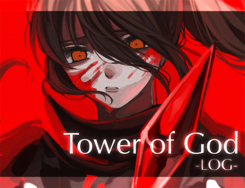 1boy, black_robe, blood, blood_on_face, brown_hair, floating, floating_hair, hair_between_eyes