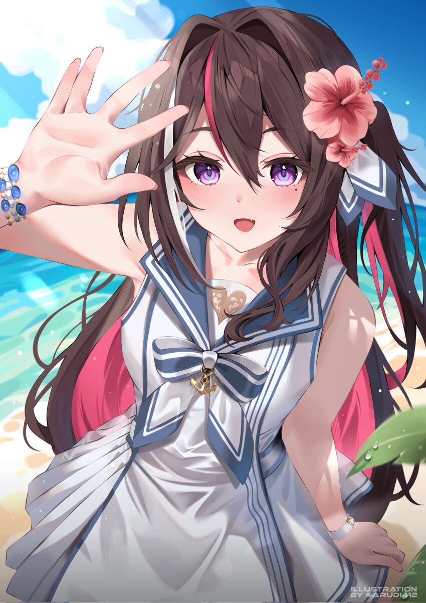 0th_generation_(hololive), arudi412, azki_(hololive), azki_(holonatsu_paradise)_(hololive), flower_hairpin, highres, hololive, multicolored_hair