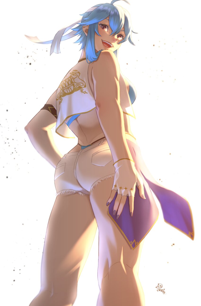 1girl, absurdres, ahoge, armlet, ass, back, bare_arms, bikini