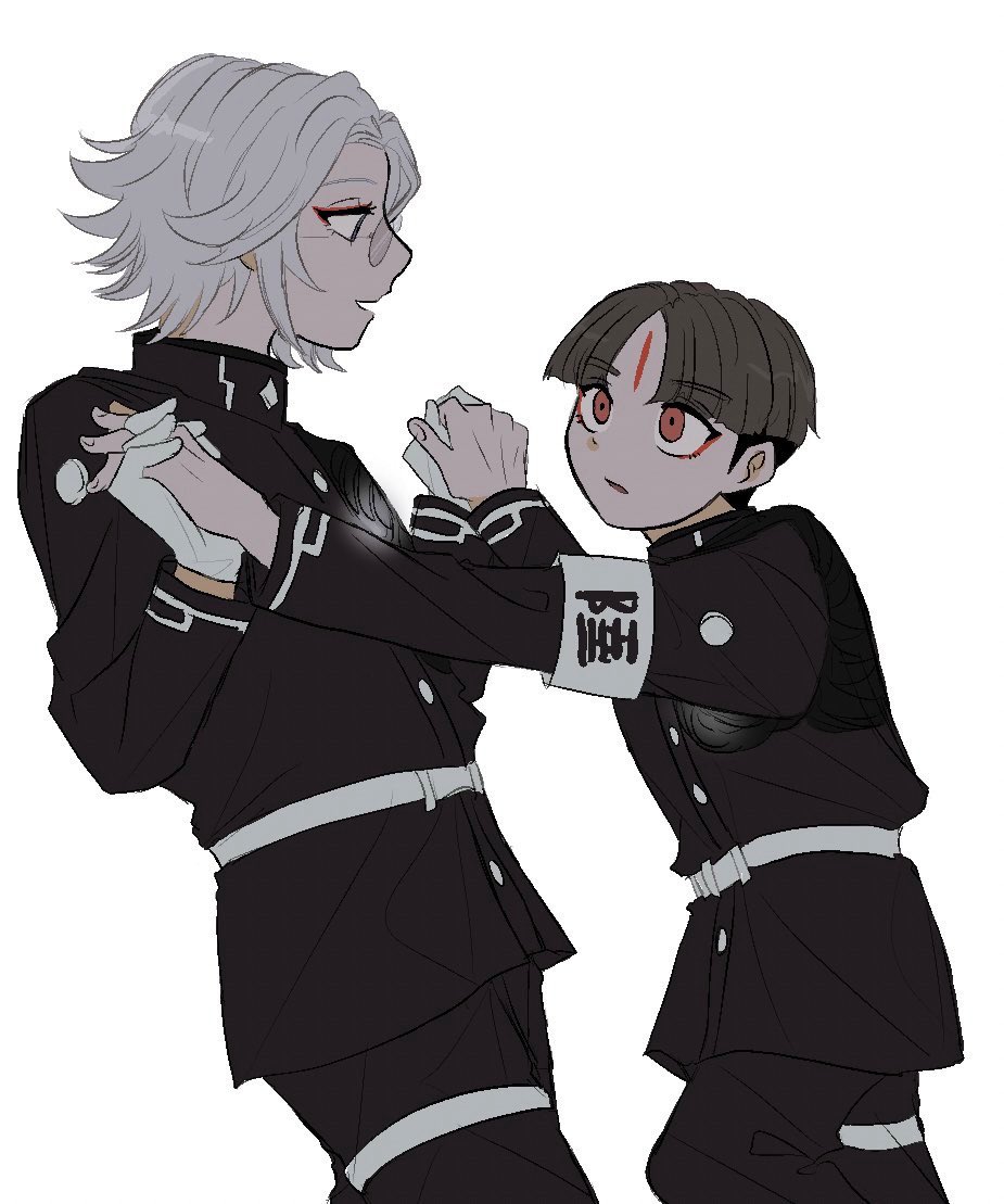 2boys, aotsuki_eito, armband, black_hair, black_jacket, black_pants, commentary, cowboy_shot