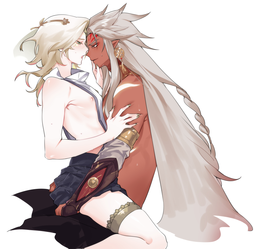 2boys, absurdres, alternate_costume, alternate_hair_length, alternate_hairstyle, asura_(onmyoji), blonde_hair, commentary_request