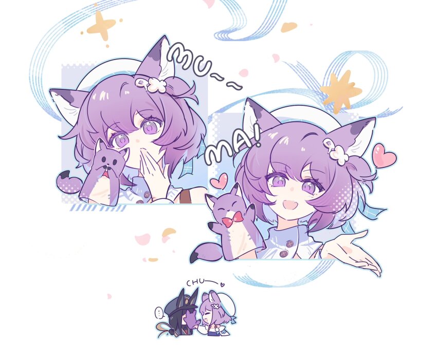 ..., 2girls, :d, animal_ears, black_hair, blowing_kiss, dobermann_(arknights), dobermann_(lieutenant)_(arknights)