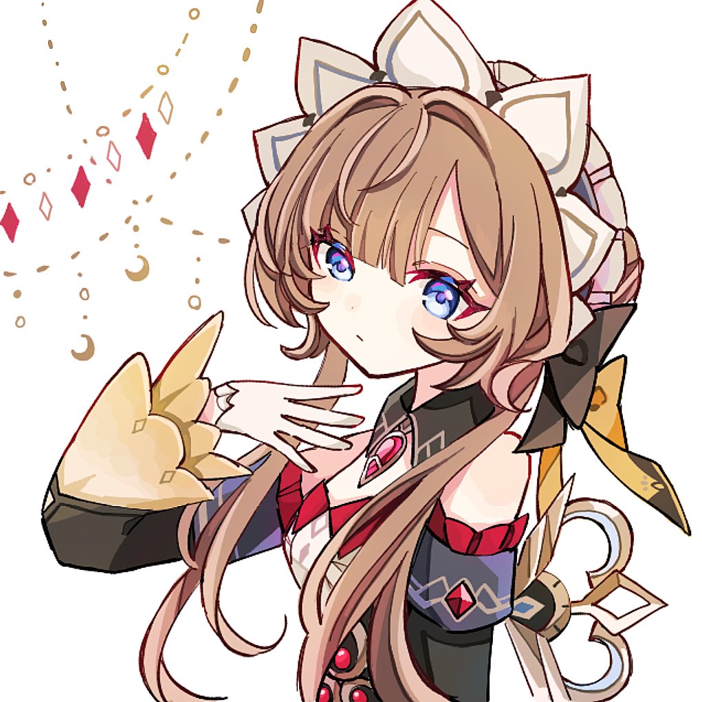 1girl, bare_shoulders, blonde_hair, blue_eyes, blush, breasts, detached_sleeves, genshin_impact