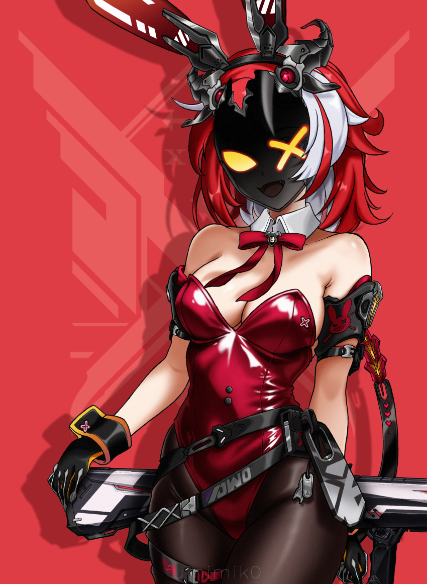 1girl, absurdres, animal_ears, armpits, artist_name, bare_shoulders, breasts, cleavage