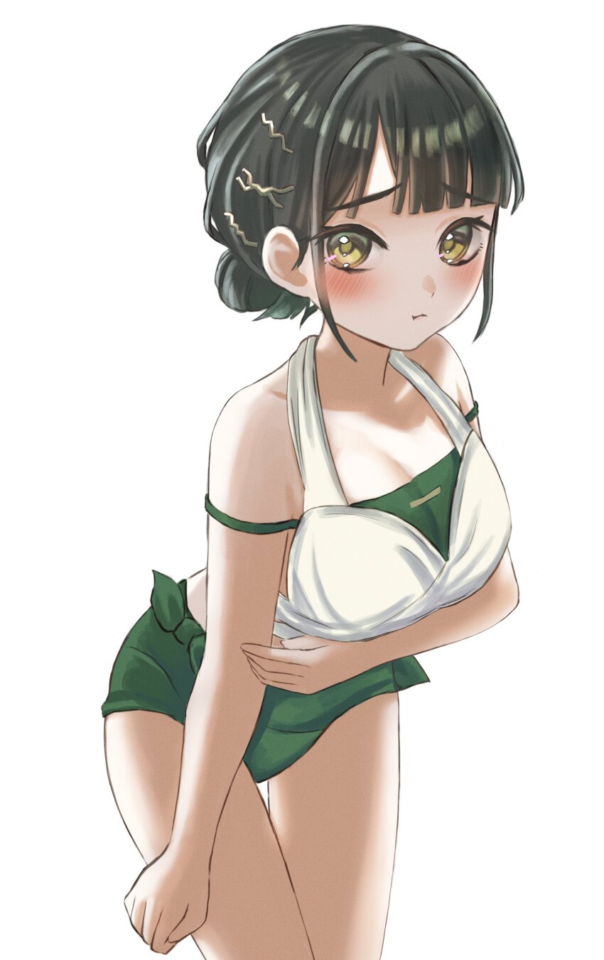 1girl, absurdres, bikini, black_hair, breasts, cleavage, comiket_106, commentary