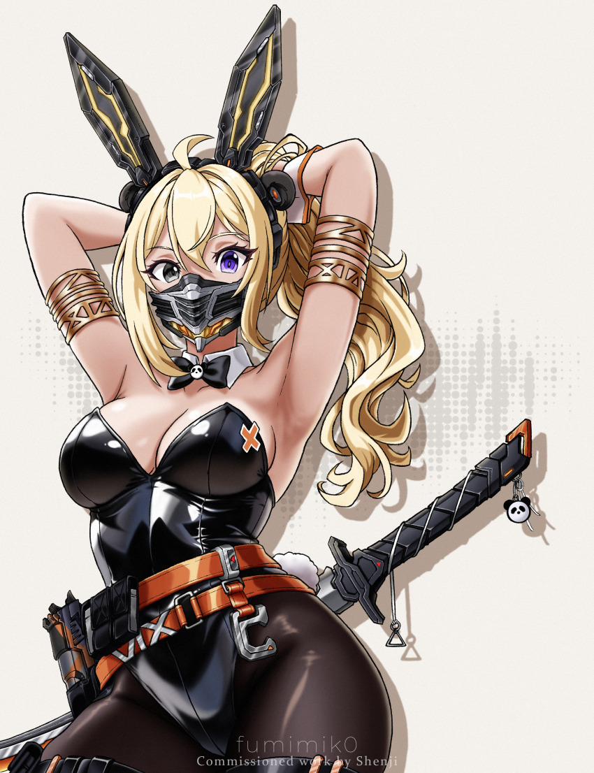 1girl, absurdres, ahoge, animal_ears, armpits, arms_up, artist_name, belt