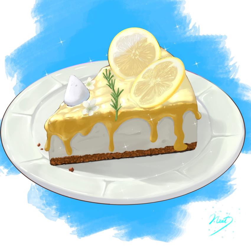 artist_name, commentary_request, food, food_focus, fruit, highres, lemon, lemon_cheesecake