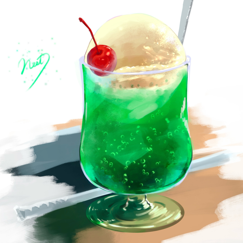 artist_name, cherry, commentary_request, cup, drink, drinking_glass, food, food_focus