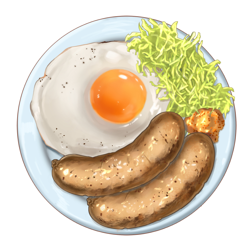 commentary_request, egg_(food), food, food_focus, fried_egg, highres, meat, neet_job