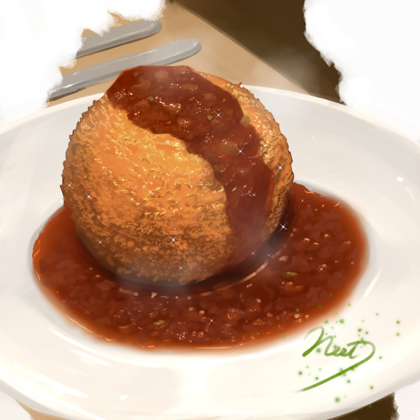 absurdres, artist_name, commentary_request, croquette, food, food_focus, highres, neet_job