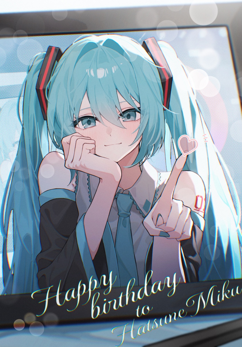 1girl, absurdres, aqua_eyes, aqua_hair, aqua_nails, aqua_necktie, aqua_trim, arm_rest