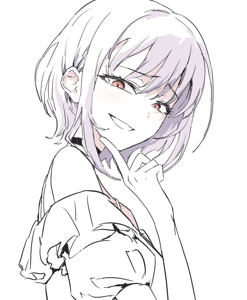 1girl, bang_dream!, bang_dream!_it's_mygo!!!!!, bare_shoulders, commentary, hand_up, hashtag-only_commentary, highres