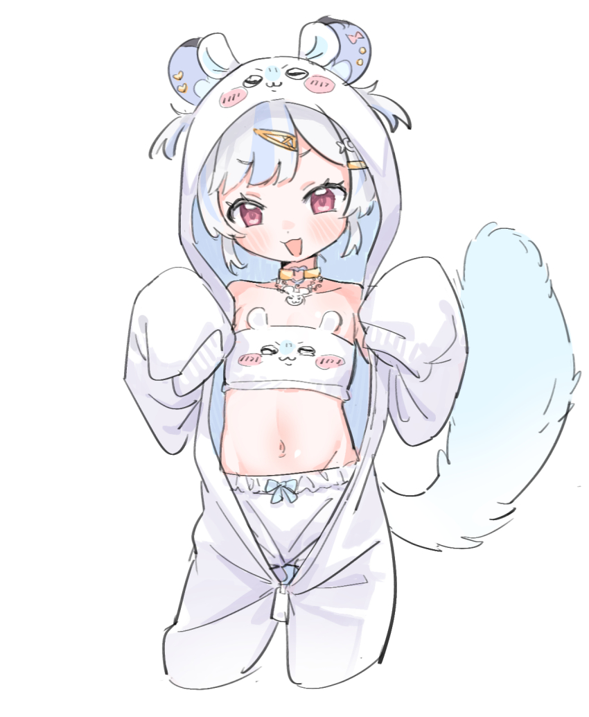 1girl, :d, animal_ears, blush, bow, bow_panties, choker, collar