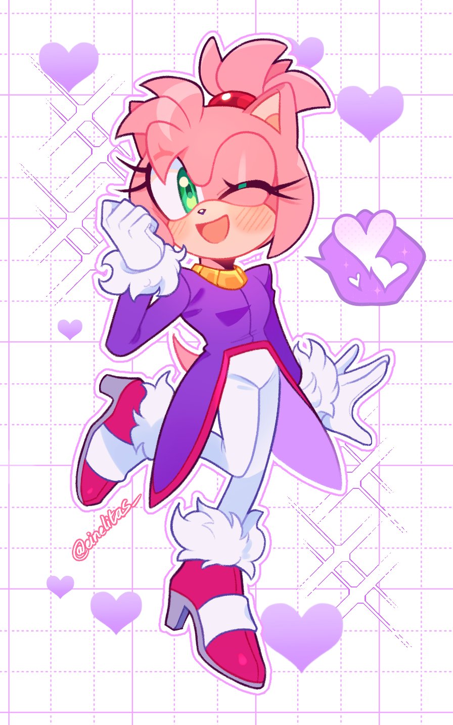 1girl, alternate_costume, amy_rose, animal_ears, artist_name, blaze_the_cat, blaze_the_cat_(cosplay), blush