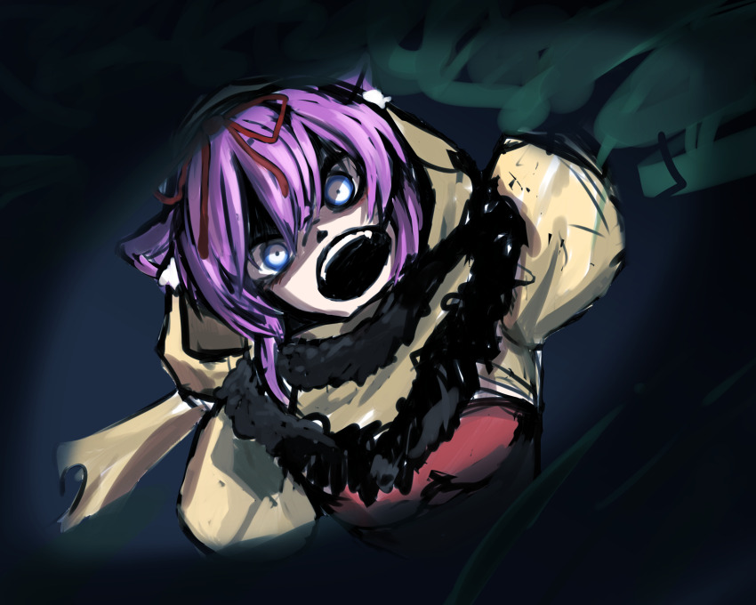 1girl, blue_eyes, chaos_belle_(grimms_notes), grimms_notes, highres, looking_at_viewer, open_mouth, solo