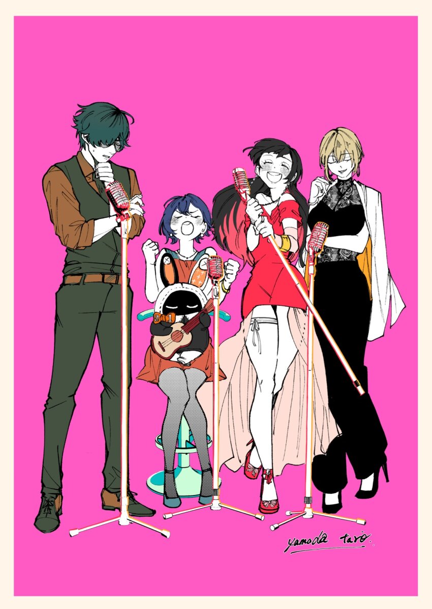 03_kyv, 1boy, 3girls, alternate_costume, astra_yao, bangboo_(zenless_zone_zero), belle_(zenless_zone_zero), blush