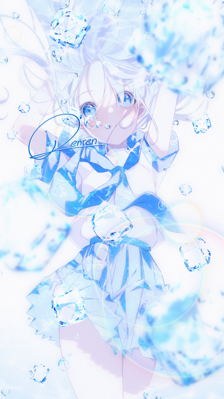 1girl, air_bubble, arms_up, artist_name, blue_eyes, blue_neckerchief, blue_sailor_collar, blue_skirt