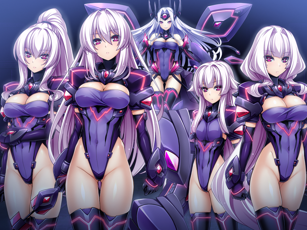 5girls, ahoge, amakubo_yuri, armor, azarin_(exs-tia), bare_shoulders, black_gloves, breasts