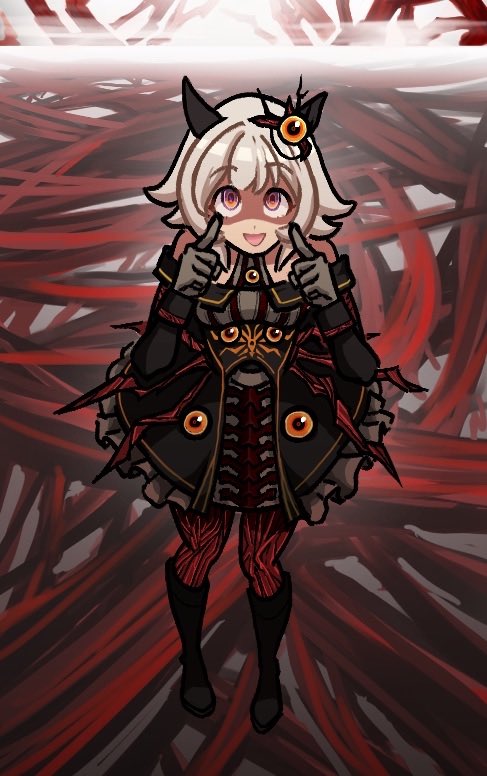 1girl, animal_ears, black_boots, black_skirt, boots, brown_gloves, curren_chan_(umamusume), e.g.o_(project_moon), frilled_skirt, frills, gloves, hands_up, heaven_(e.g.o), horse_ears, horse_girl, index_fingers_raised, lobotomy_corporation, looking_at_viewer, micronlexicon, open_mouth, pantyhose, project_moon, red_pantyhose, short_hair, skirt, smile, solo, the_burrowing_heaven, umamusume, white_hair