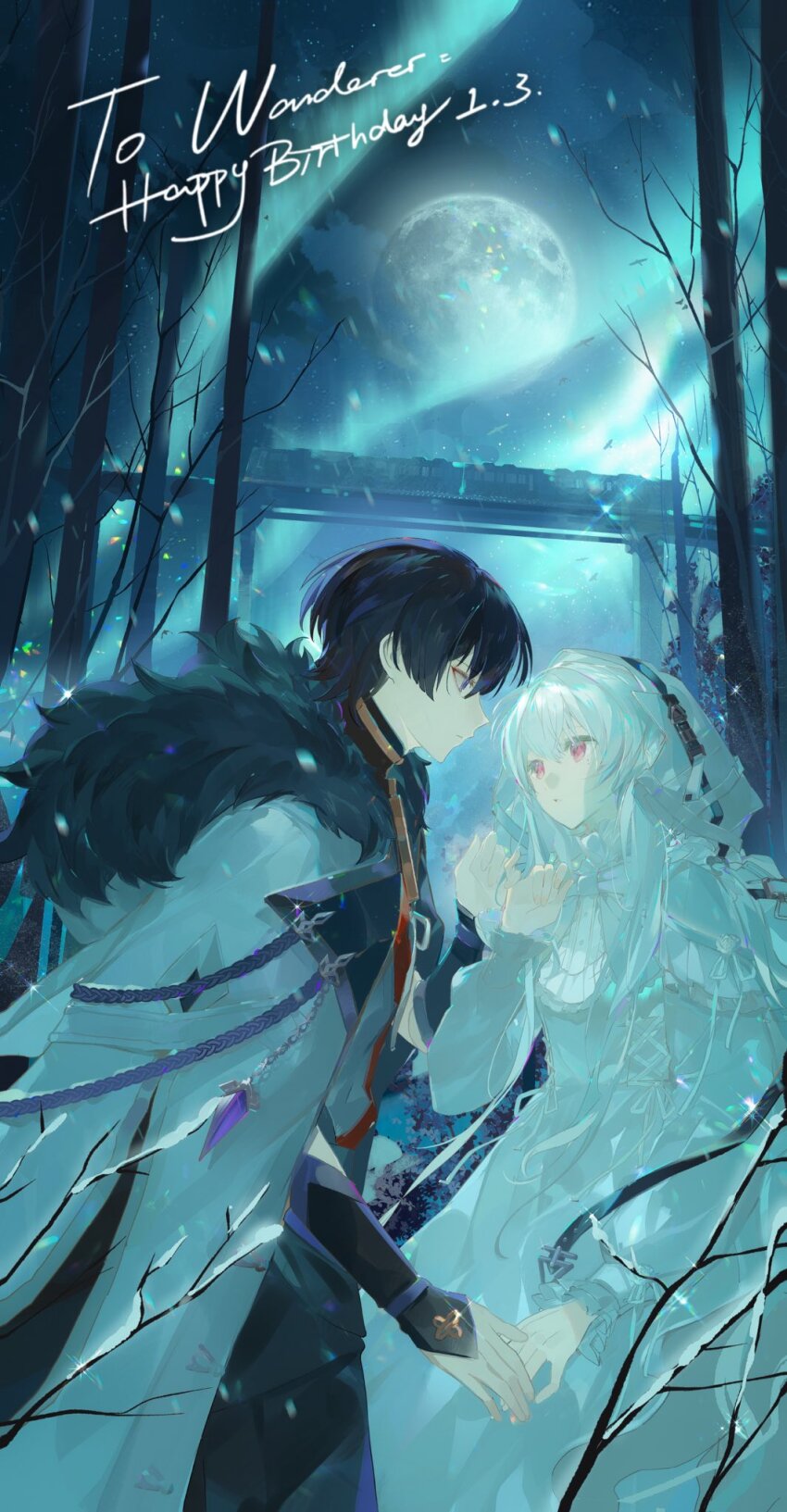 1boy, 1girl, arm_at_side, armor, artist_request, bare_tree, black_hair, black_shorts