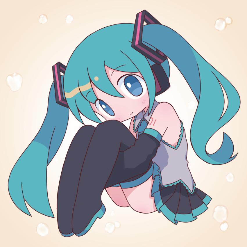 1girl, bare_shoulders, black_boots, black_skirt, blue_eyes, blue_hair, boots, chibi