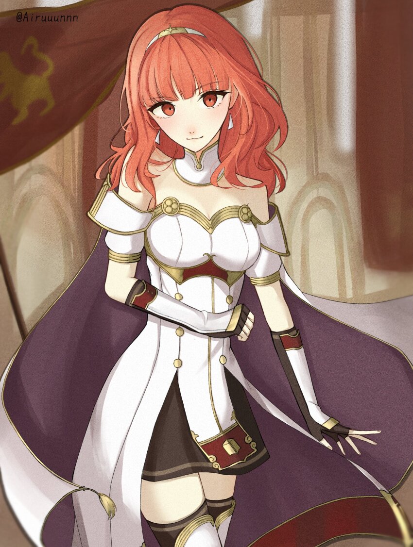 1girl, armor, arururunnnn, bare_shoulders, blush, breastplate, breasts, cape