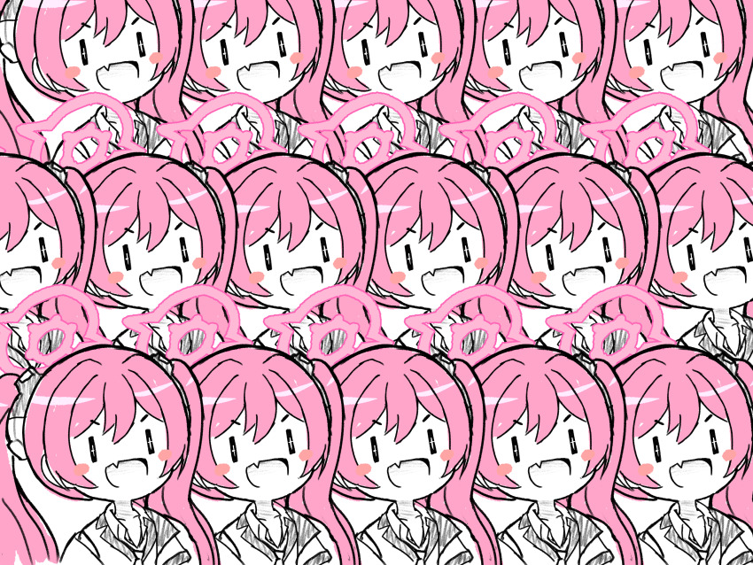 6+girls, :d, absurdres, barid_(rlackdgur98), blue_archive, blue_archive_2025_hack, blush_stickers, chibi