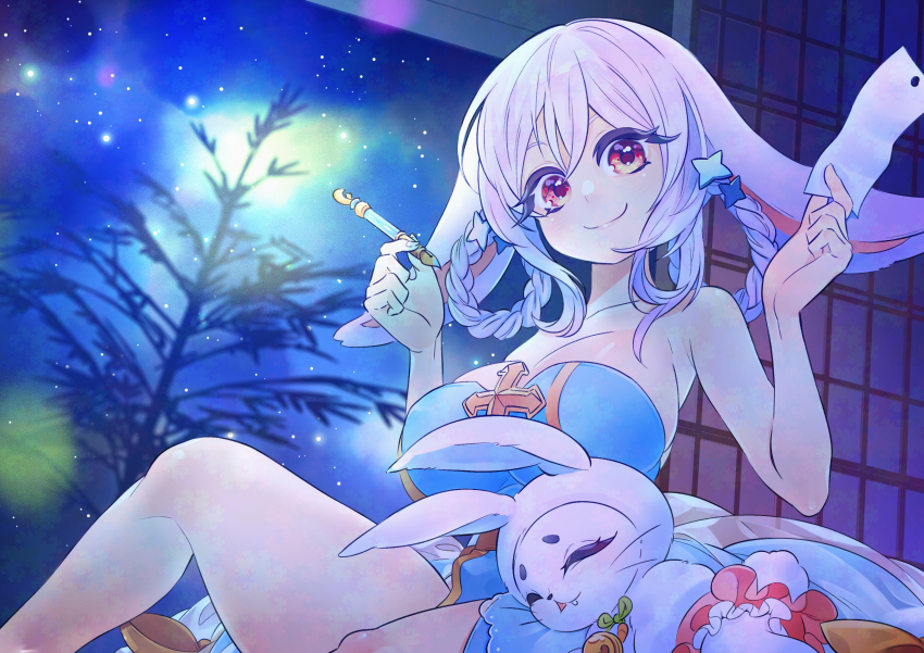 2girls, absurdres, animal_costume, animal_ears, arch_bishop_(ragnarok_online), bamboo, blue_dress, blue_sky