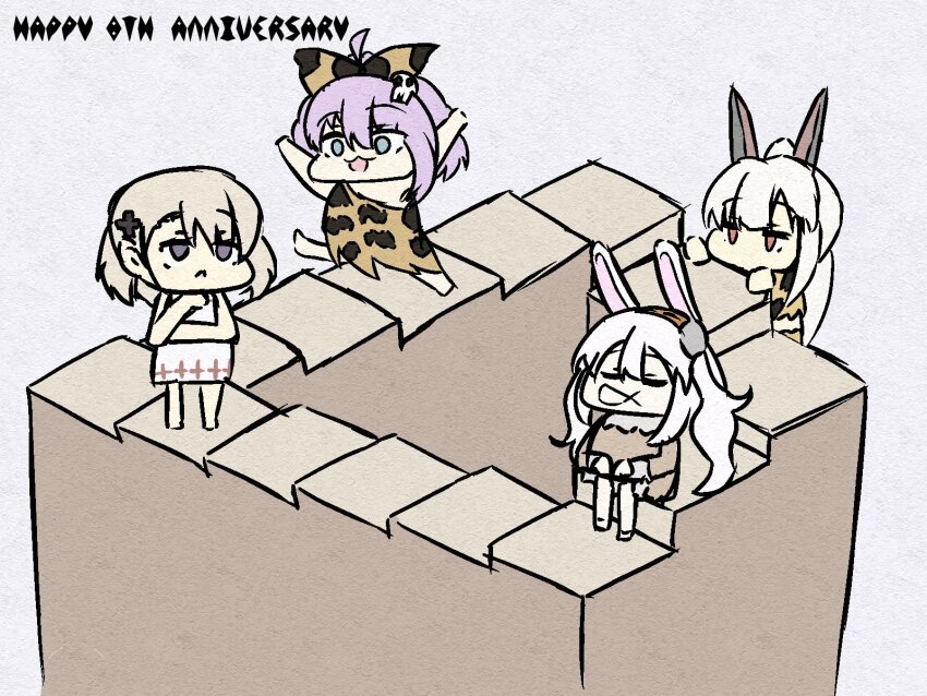 4girls, ayanami_(azur_lane), azur_lane, blue_eyes, chibi, chibi_only, closed_eyes, commentary_request