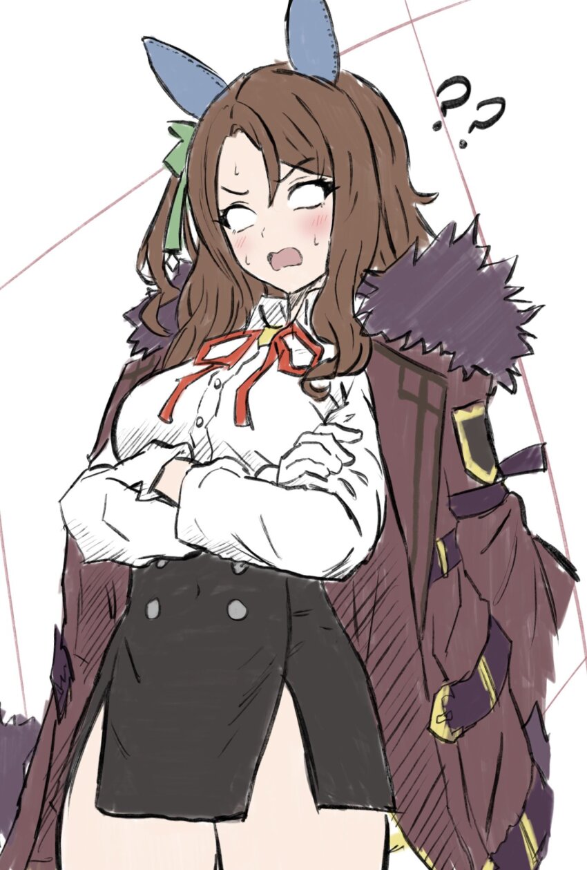 1girl, ?, ??, animal_ears, aru_(blue_archive), aru_(blue_archive)_(cosplay), blank_eyes, blue_archive