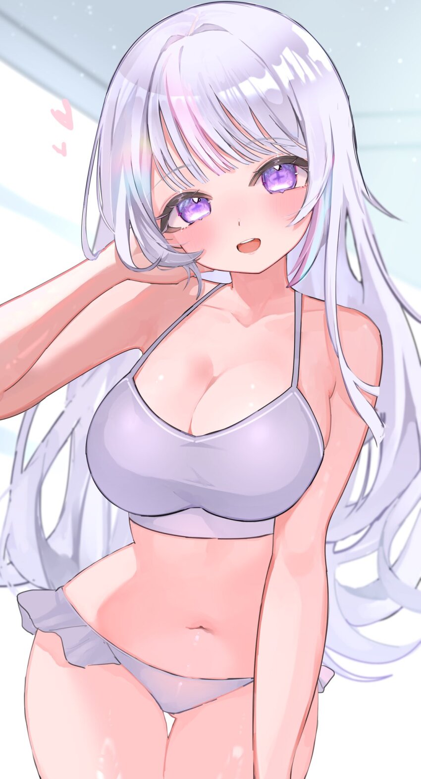 1girl, ayatsuno_yuni, blush, breasts, cleavage, collarbone, commentary, cowboy_shot