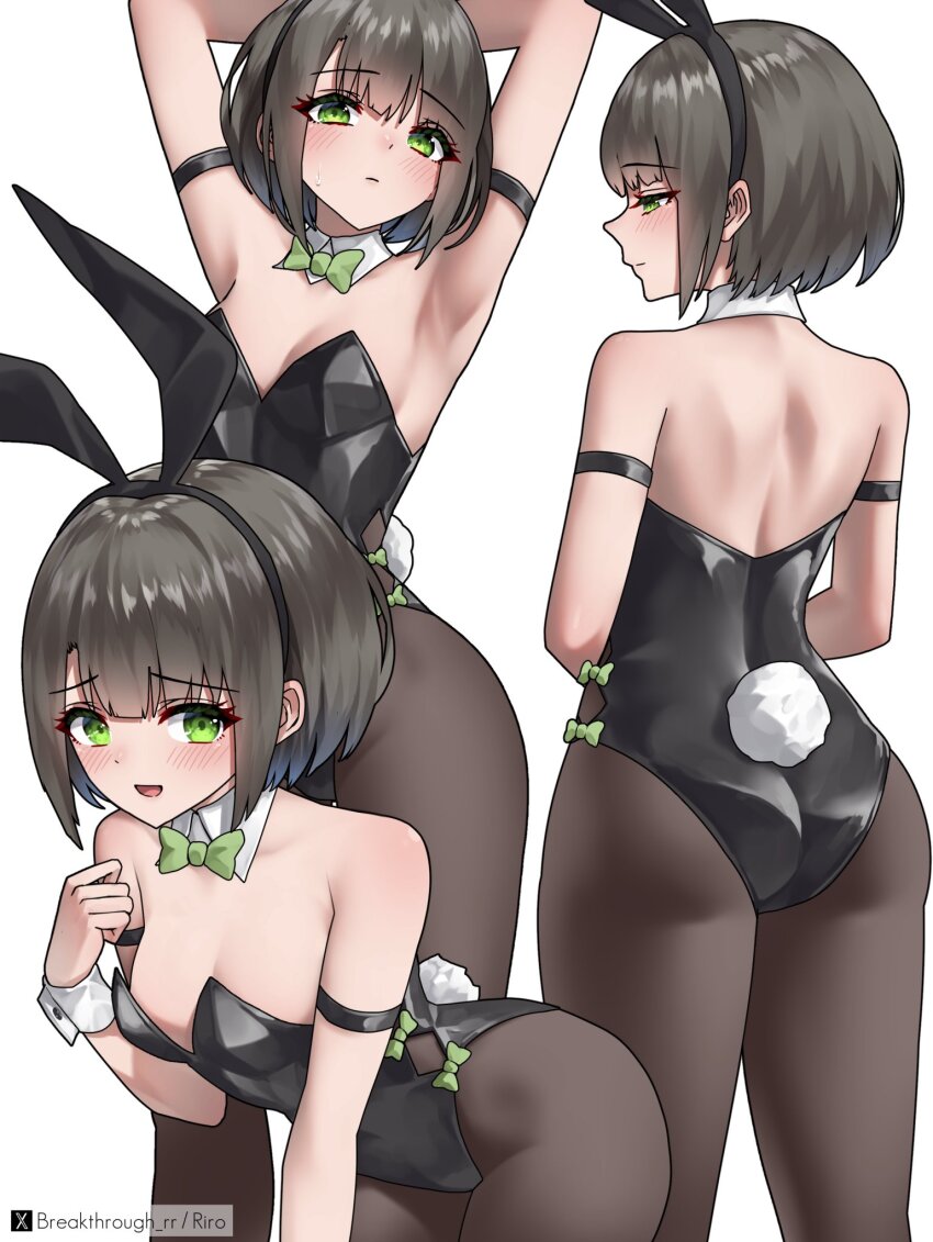 1girl, alternate_costume, animal_ears, armpits, ass, back, bare_shoulders, blush
