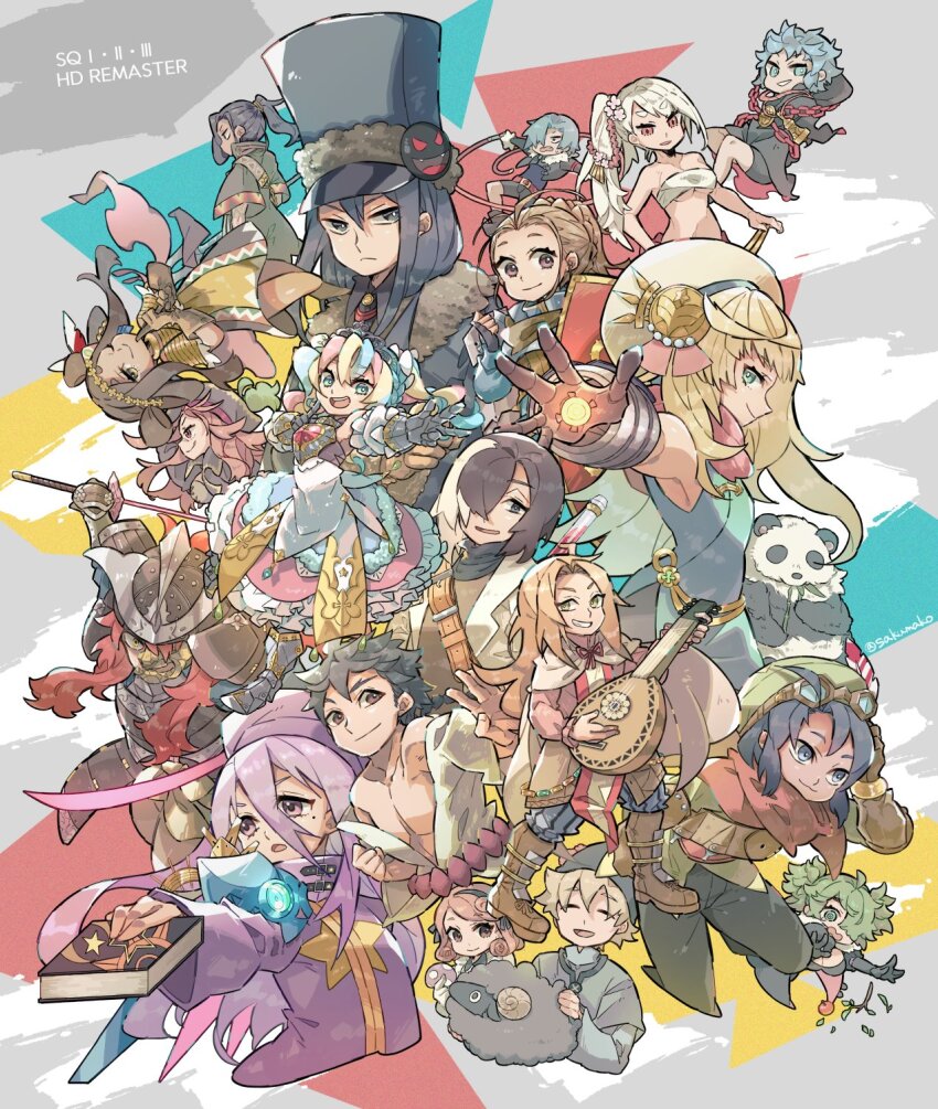 6+boys, 6+girls, alchemist_(sekaiju), alchemist_5_(sekaiju), armor, armored_dress, bard_(sekaiju), bard_1_(sekaiju)