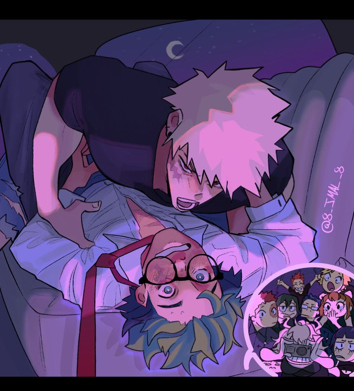 8_jmal_8, aged_up, ashido_mina, asui_tsuyu, bakugou_katsuki, blonde_hair, blush, boku_no_hero_academia, bones_(company), brown_hair, burn_scar, camera, car, colored_skin, curly_hair, freckles, glasses, green_eyes, green_hair, holding, holding_camera, iida_tenya, imminent_penetration, indoors, jiro_kyoka, kaminari_denki, kirishima_eijiro, long_hair, looking_at_another, messy_hair, midoriya_izuku, moon, motor_vehicle, multiple_boys, multiple_girls, necktie, night, pink_hair, pink_skin, red_eyes, red_hair, scar, scar_on_face, shirt, short_hair, shounen_jump, spiked_hair, star_(sky), taking_picture, todoroki_shoto, uraraka_ochako, white_hair, yaoi