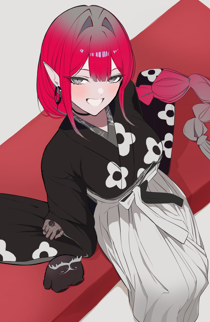 1girl, absurdres, baobhan_sith_(fate), baobhan_sith_(over_the_same_sky)_(fate), black_kimono, blush, breasts, cernunnos_(fate)